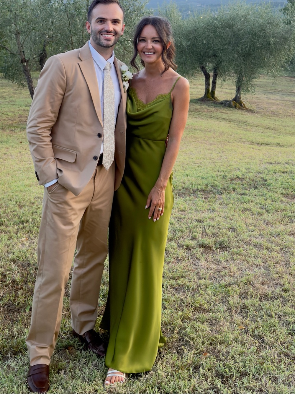 Astr Olive Green Satin Slip Maxi Dress